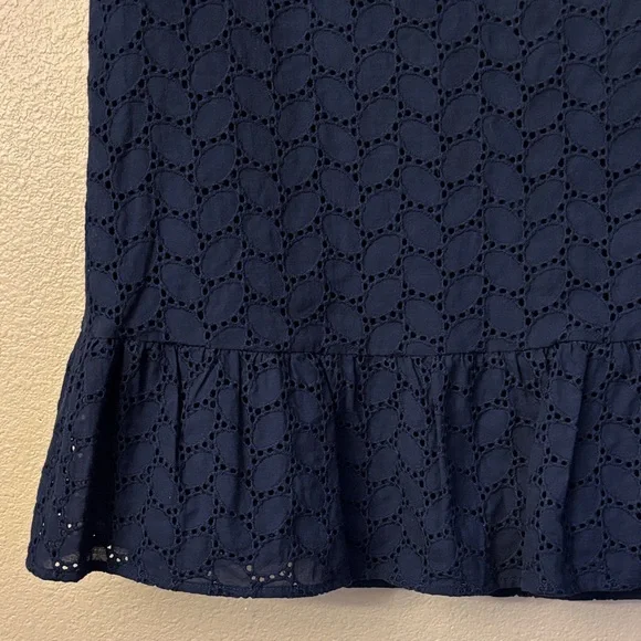 Draper James Navy Blue Eyelet A-Line Knee Length Skirt Size 16 Ruffle Hem - Picture 3 of 15